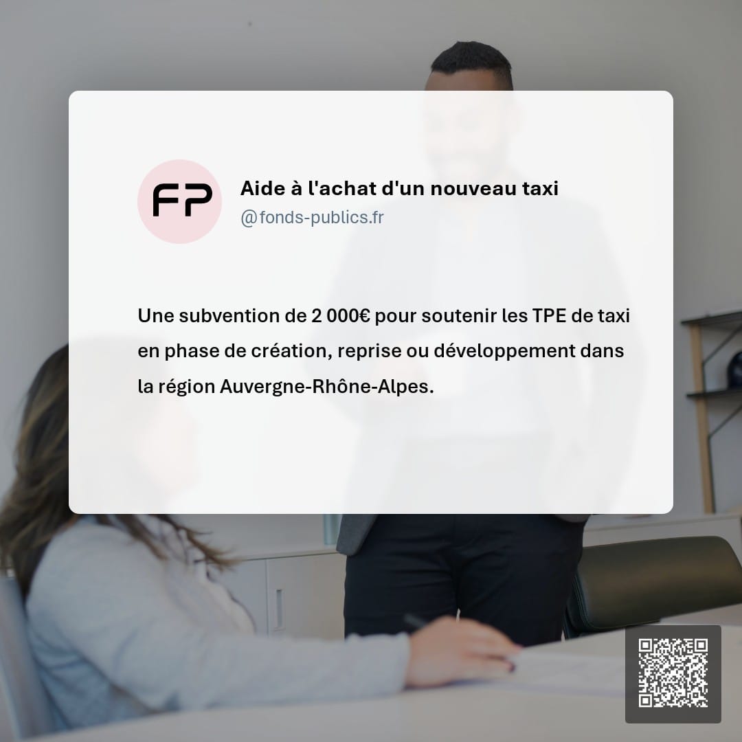 Aide à l'achat d'un nouveau taxi : Une subvention de 2 000€ pour soutenir les TPE de taxi en phase de création