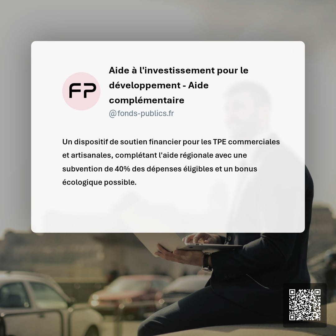 Aide à l'investissement pour le développement - Aide complémentaire : Un dispositif de soutien financier pour les TPE commerciales et artisanales
