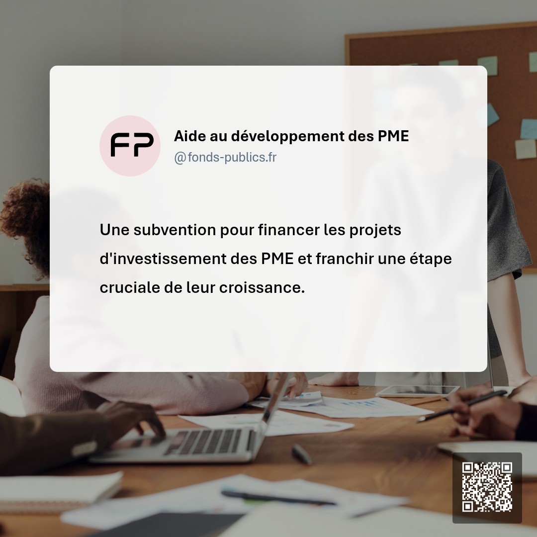 Aide au développement des PME : Une subvention pour financer les projets d'investissement des PME et franchir une étape cruciale de leur croissance.