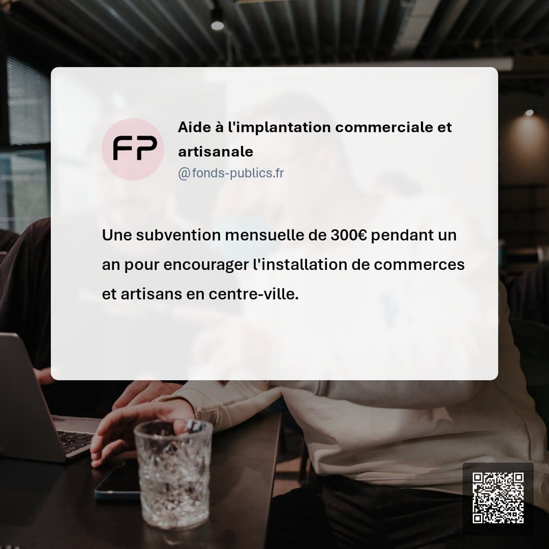 Aide à l'implantation commerciale et artisanale : Une subvention mensuelle de 300€ pendant un an pour encourager l'installation de commerces et artisans en centre-ville.