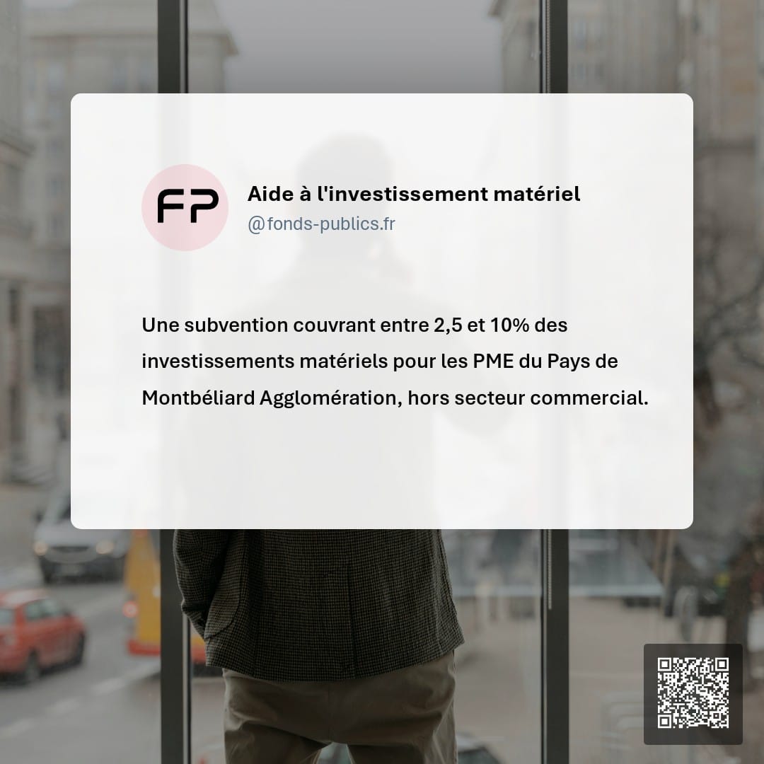 Aide à l'investissement matériel : Une subvention couvrant entre 2