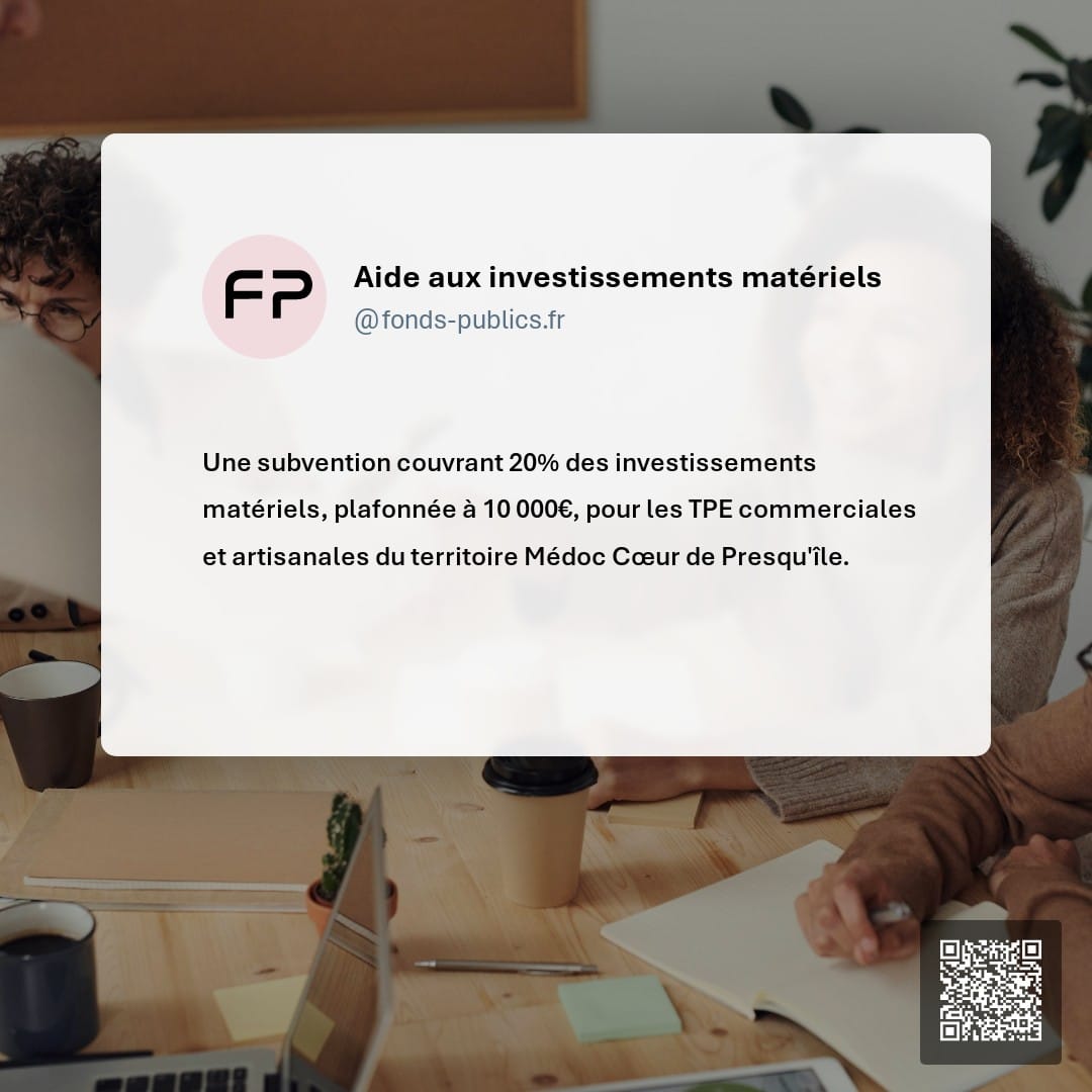 Aide aux investissements matériels : Une subvention couvrant 20% des investissements matériels