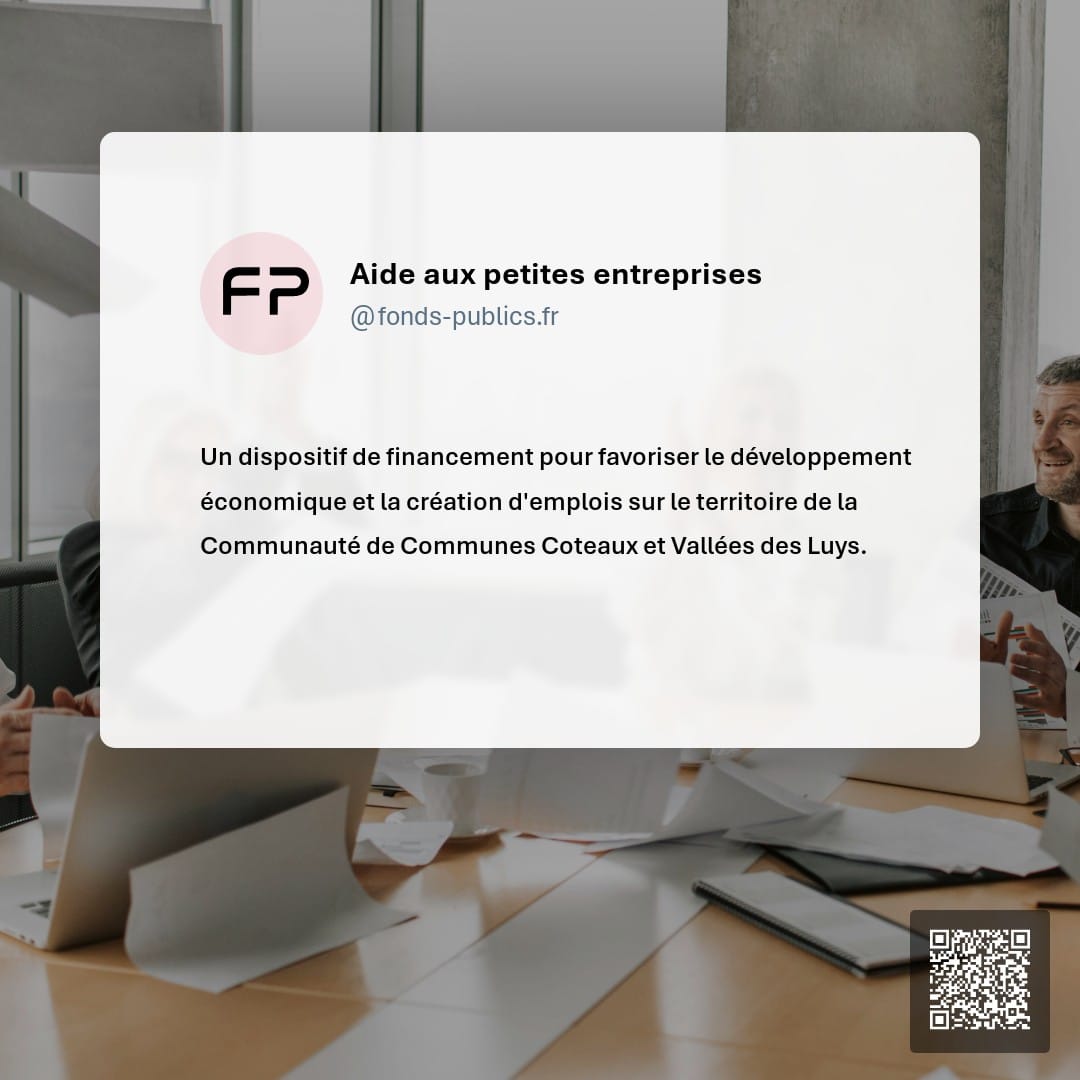 Aide aux petites entreprises : Un dispositif de financement pour favoriser le développement économique et la création d'emplois sur le territoire de la Communauté de Communes Coteaux et Vallées des Luys.