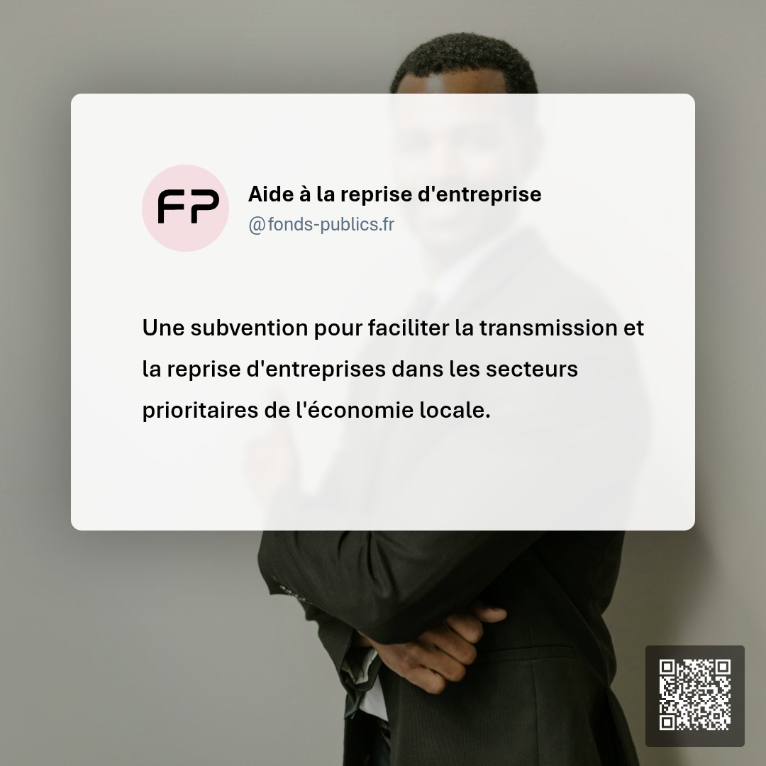 Aide à la reprise d'entreprise : Une subvention pour faciliter la transmission et la reprise d'entreprises dans les secteurs prioritaires de l'économie locale.