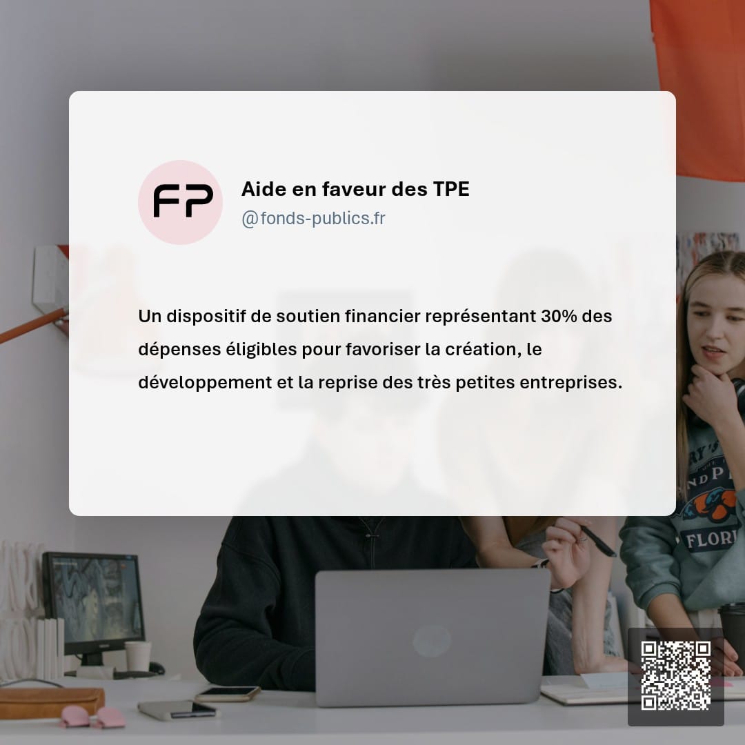 Aide en faveur des TPE : Un dispositif de soutien financier représentant 30% des dépenses éligibles pour favoriser la création