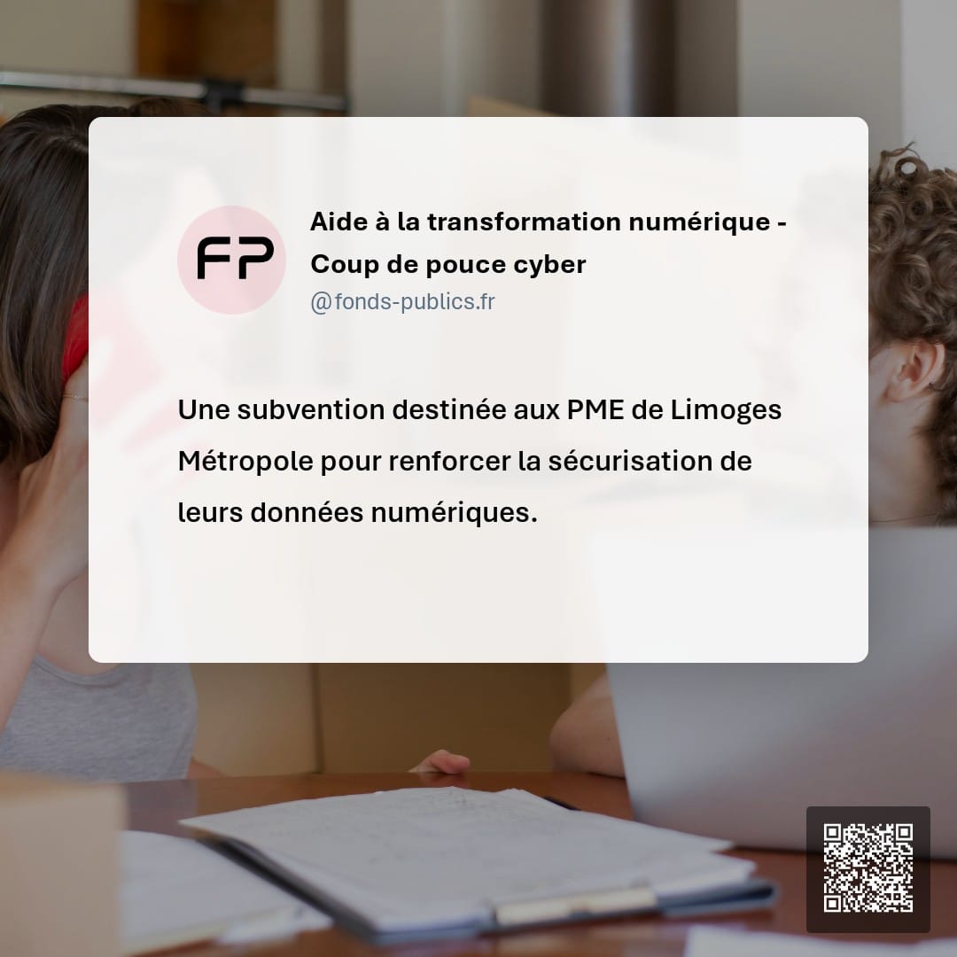 Aide à la transformation numérique - Coup de pouce cyber : Une subvention destinée aux PME de Limoges Métropole pour renforcer la sécurisation de leurs données numériques.