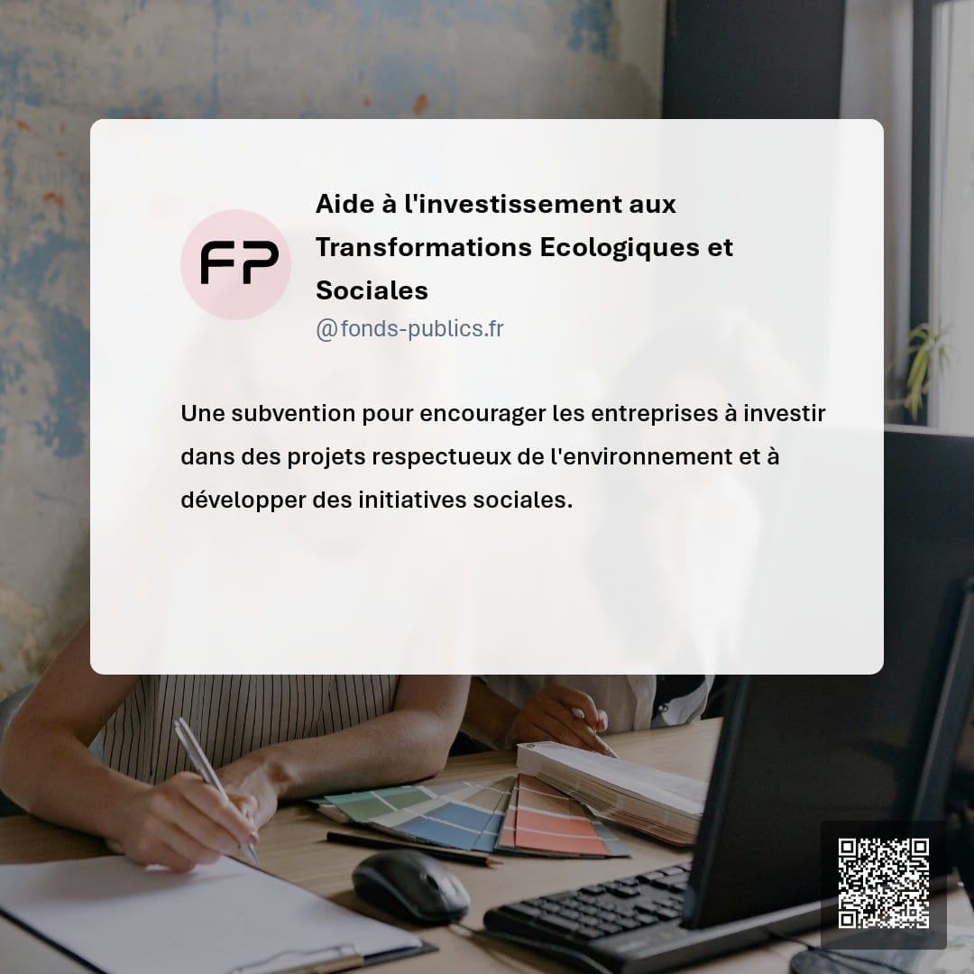 Aide à l'investissement aux Transformations Ecologiques et Sociales : Une subvention pour encourager les entreprises à investir dans des projets respectueux de l'environnement et à développer des initiatives sociales.