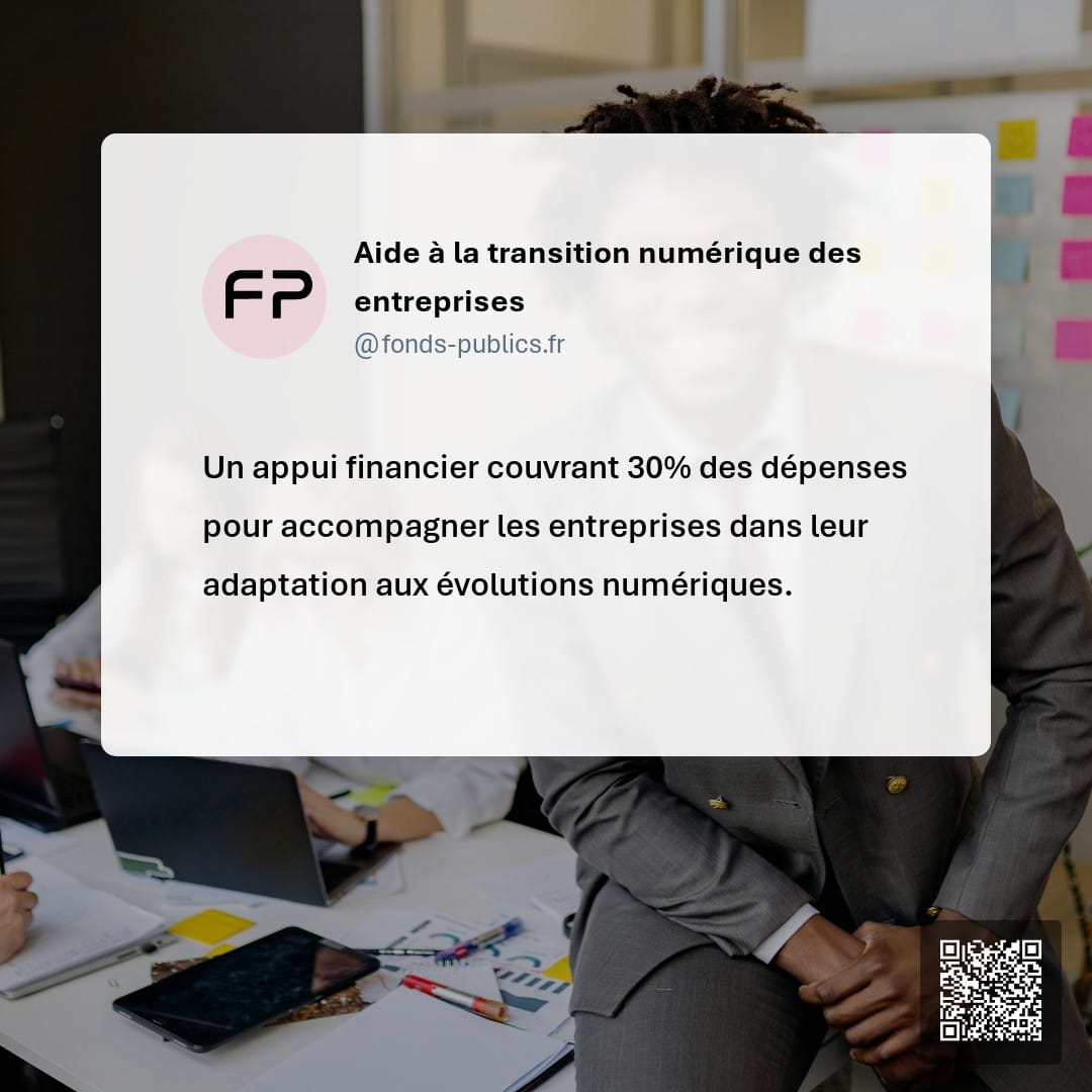 Aide à la transition numérique des entreprises : Un appui financier couvrant 30% des dépenses pour accompagner les entreprises dans leur adaptation aux évolutions numériques.