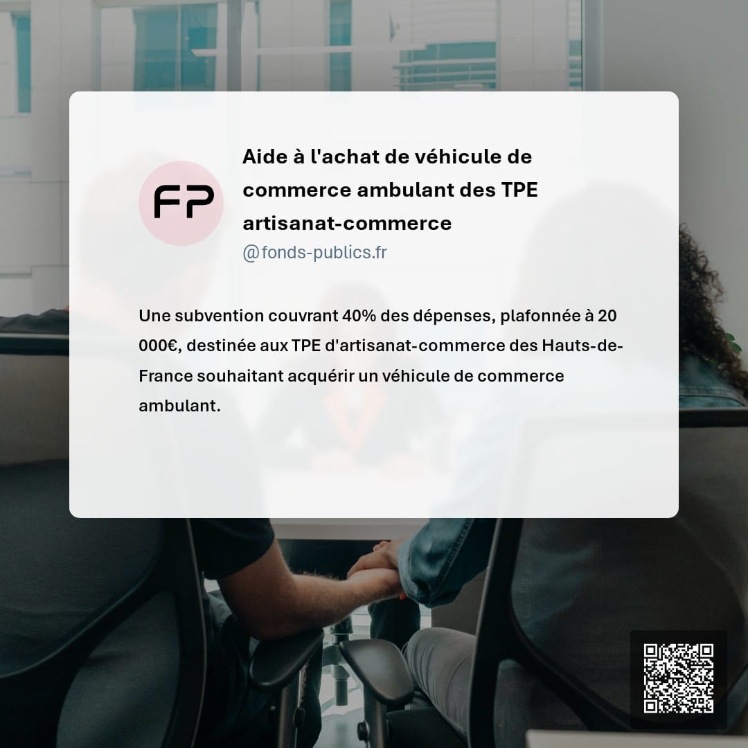 Aide à l'achat de véhicule de commerce ambulant des TPE artisanat-commerce : Une subvention couvrant 40% des dépenses