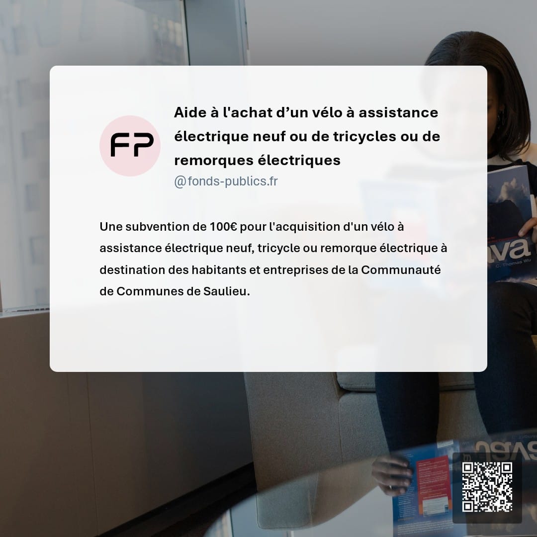Aide à l'achat d’un vélo à assistance électrique neuf ou de tricycles ou de remorques électriques : Une subvention de 100€ pour l'acquisition d'un vélo à assistance électrique neuf