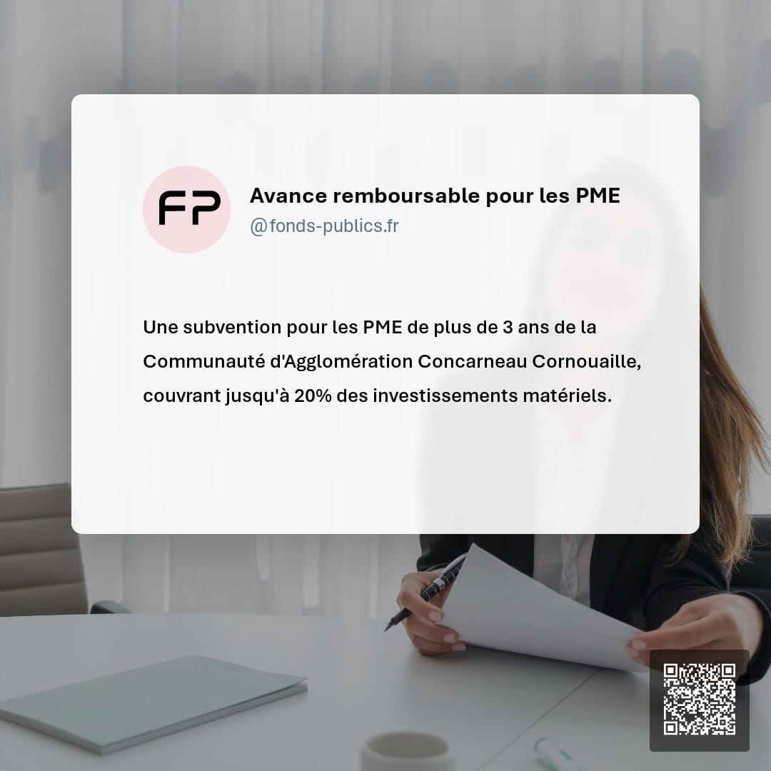 Avance remboursable pour les PME : Une subvention pour les PME de plus de 3 ans de la Communauté d'Agglomération Concarneau Cornouaille