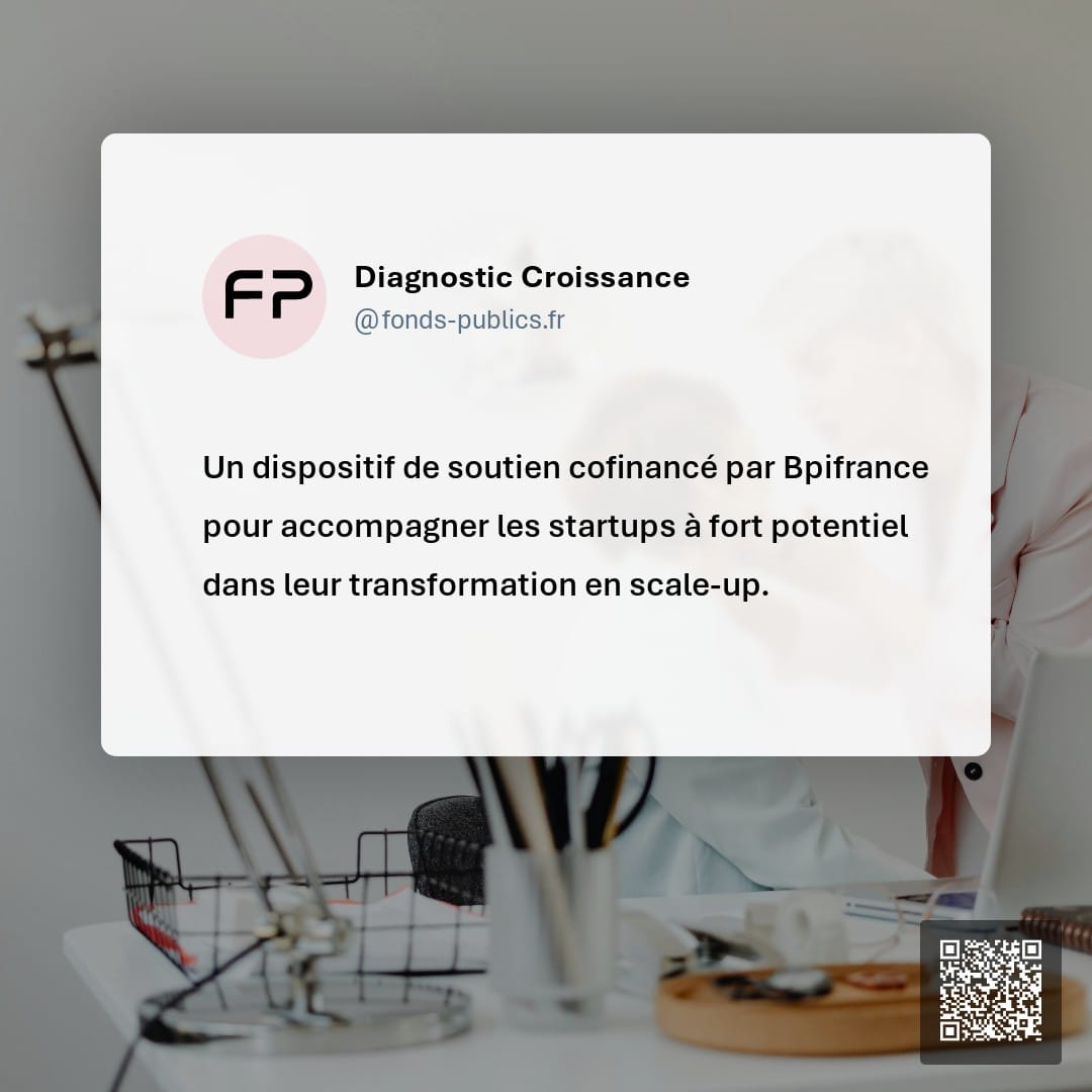 Diagnostic Croissance : Un dispositif de soutien cofinancé par Bpifrance pour accompagner les startups à fort potentiel dans leur transformation en scale-up.