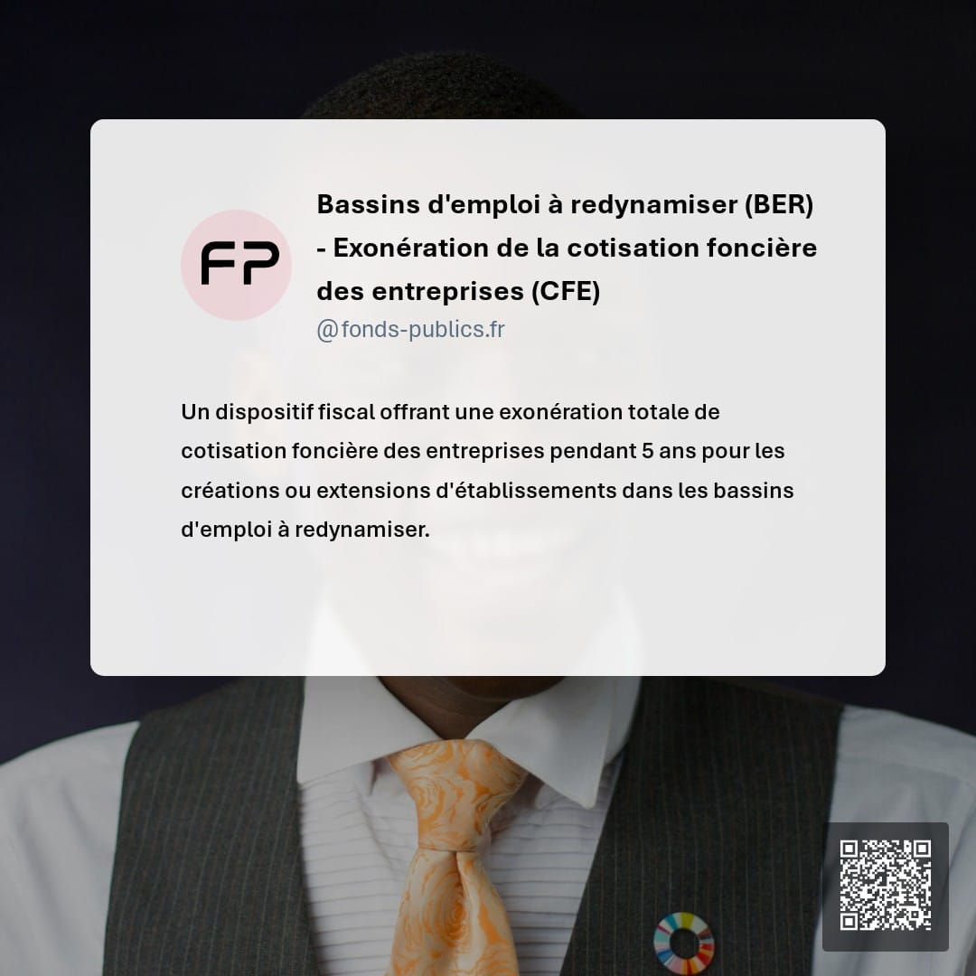 Bassins d'emploi à redynamiser (BER) - Exonération de la cotisation foncière des entreprises (CFE) : Un dispositif fiscal offrant une exonération totale de cotisation foncière des entreprises pendant 5 ans pour les créations ou extensions d'établissements dans les bassins d'emploi à redynamiser.