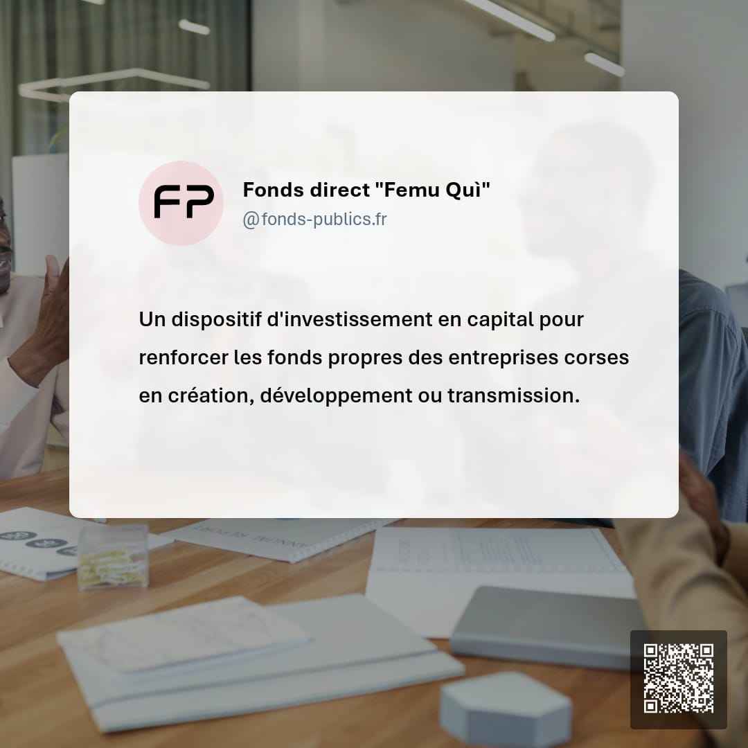 Fonds direct "Femu Quì" : Un dispositif d'investissement en capital pour renforcer les fonds propres des entreprises corses en création