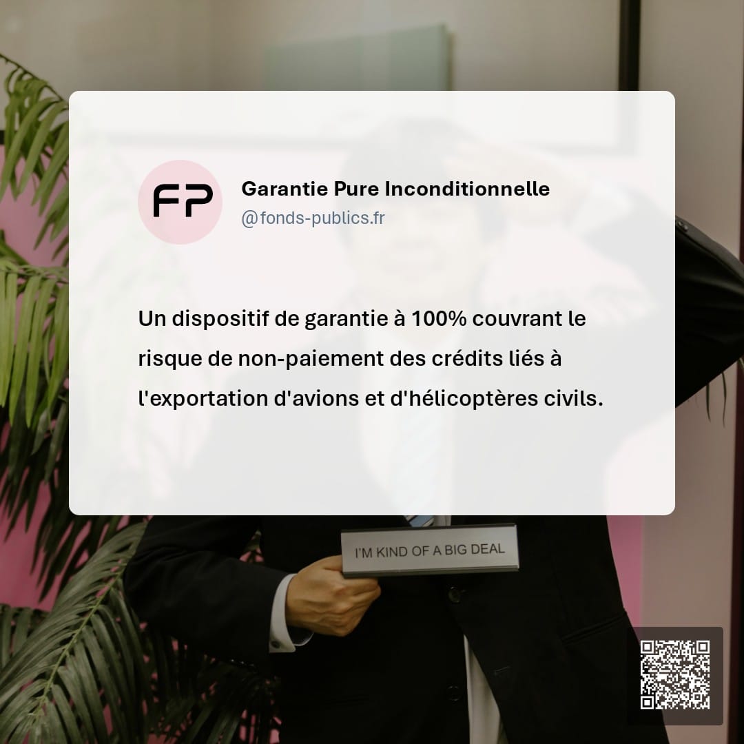 Garantie Pure Inconditionnelle : Un dispositif de garantie à 100% couvrant le risque de non-paiement des crédits liés à l'exportation d'avions et d'hélicoptères civils.