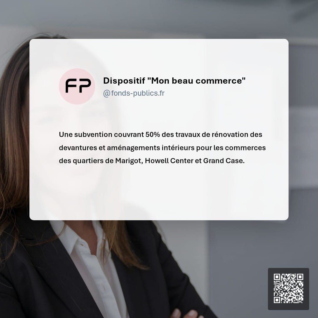 Dispositif "Mon beau commerce" : Une subvention couvrant 50% des travaux de rénovation des devantures et aménagements intérieurs pour les commerces des quartiers de Marigot