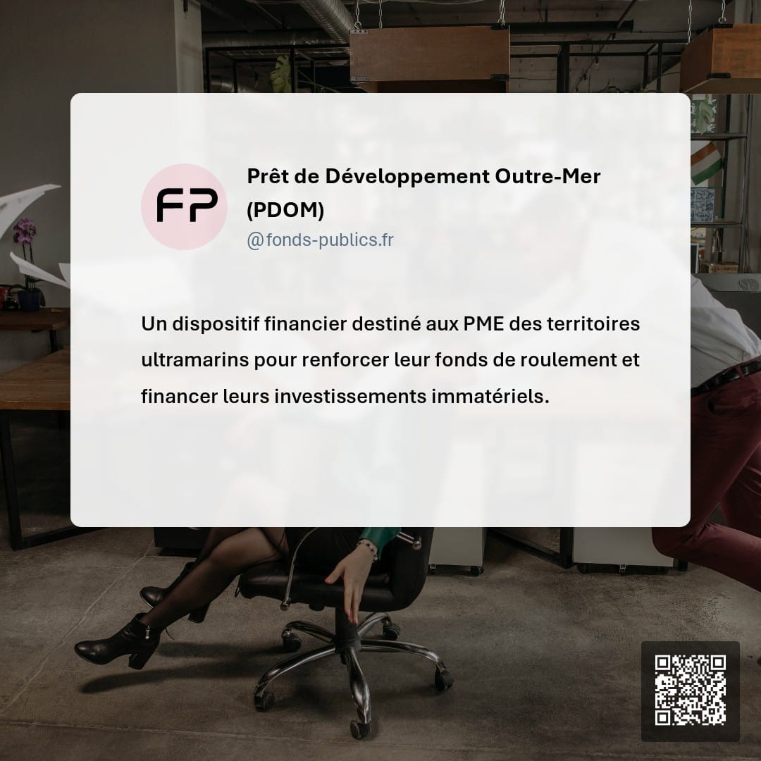 Prêt de Développement Outre-Mer (PDOM) : Un dispositif financier destiné aux PME des territoires ultramarins pour renforcer leur fonds de roulement et financer leurs investissements immatériels.