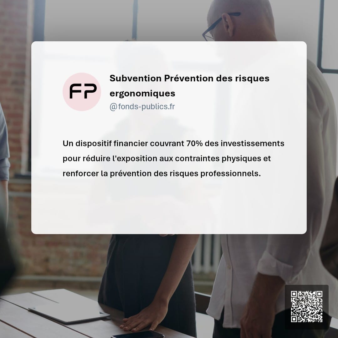 Subvention Prévention des risques ergonomiques : Un dispositif financier couvrant 70% des investissements pour réduire l'exposition aux contraintes physiques et renforcer la prévention des risques professionnels.